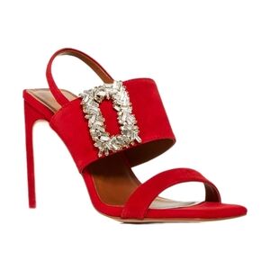 Kurt Geiger London Pascal red suede crystal embellished sandal dress shoes